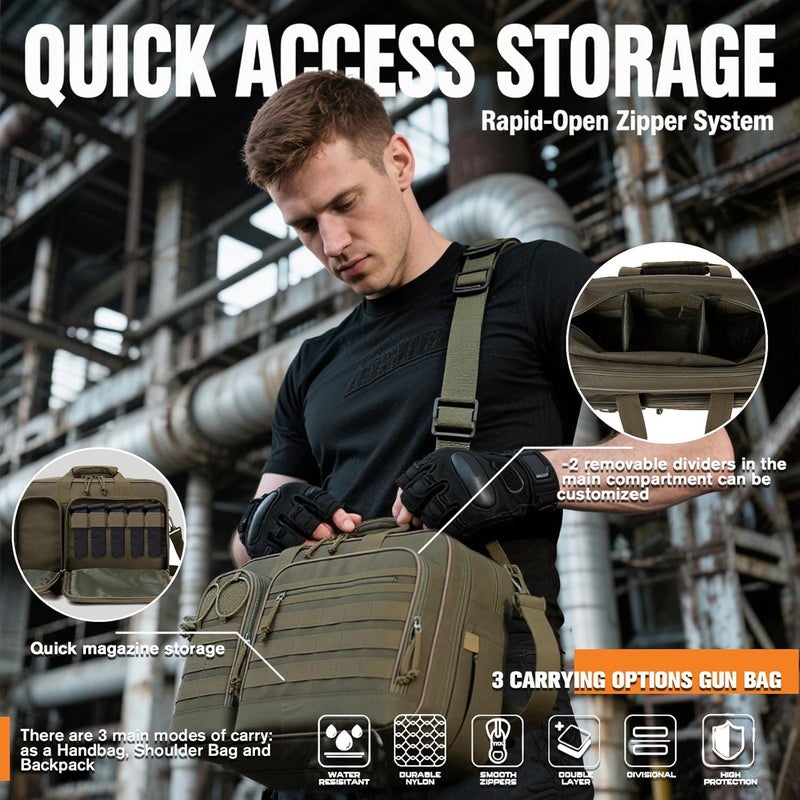 INSSTUID Tactical Gun Range Bag for Handguns and Ammo Pistol Case Shooting Range Backpack Carrying Duffle Bags Magazine Ammo Gear Accessories Molle Pouch for Hunting Shooting Sport Outdoor - Image 2